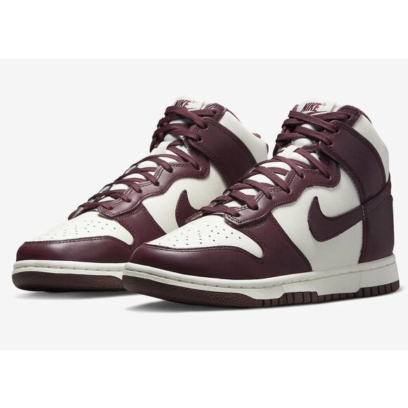 Nike Dunk High DD1869-601 Women's US 5 Burgundy White Leather Sneakers PSS150 - Picture 1 of 9